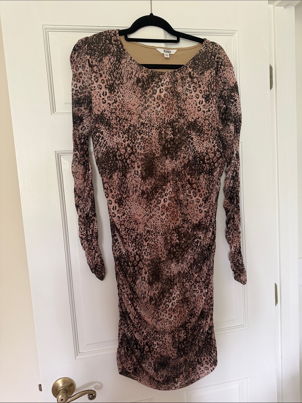 BB Dakota by Steve Madden Pink and Brown Animal Print Long Sleeve Bodycon Dress